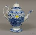English Blue and White Transfer Decorated Pearlware Footed Coffeepot