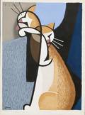 Lot of Five Japanese Prints Tomoo Inagaki Japanese 19021980 Cats Waking Up