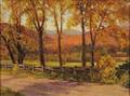 Lot of Two Landscapes Jean Paul Gruet American 20th Century Autumn Lane