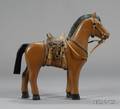 Painted Carved Toy Wooden Horse with Leather Saddle and Harness