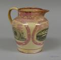 Large English Pink Lustreware and Transfer Decorated Jug