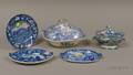Five Pieces of English Transfer Blue and White Staffordshire Tableware