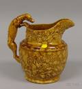 Harker and Taylor Attributed Brown Glazed Hunt Scene Decorated Jug with Hound Handle