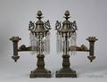 Pair of Empire Partialgilt and Patinated Bronze Argand Table Lamps with Prisms