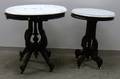 Two Victorian Oval White Marbletop Carved Walnut Tables