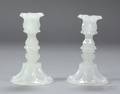 Pair of Clambroth Petal and Loop Glass Candlesticks