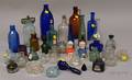 Collection of Glass and Porcelain Ink Bottles and Fourteen Assorted Colored and Colorless Glass Bottles and Items