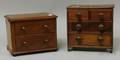 Miniature Empire Mahogany TwoDrawer Chest and a Miniature Empire Mahogany and Tiger Maple FiveDrawer Bureau