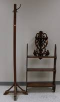 Mission Oak Coat Rack a Cherry Scrollend Wall Shelf and a Victorian Walnut Corner Wall Shelf