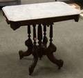 Victorian Renaissance Revival White Marbletop Carved Walnut Occasional Table