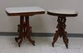 Two Victorian White Marbletop Carved Walnut Occasional Tables