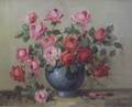 Framed 20th Century American School Oil on Canvas Still Life with Roses