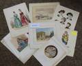 Lot of Approximately Thirtysix Handcolored Engravings and Works on Paper