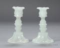 Pair of Clambroth Petal and Loop Glass Candlesticks