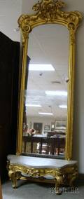 Victorian Giltgesso and Wood Pier Mirror with Marbletop Carved Giltwood Base