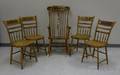 Set of Four Windsor Painted and Stencil Decorated Thumbback Side Chairs and a Matching Boston Rocker