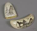 Two Scrimshaw Decorated Whales Teeth