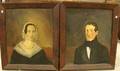Pair of c 1825 American School Oil on Canvas Portraits of John and Abigail Rice of Marlborough Mass now Hudson Massachusetts