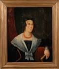 Framed Early 19th Century American School Portrait of a Lady with a Coral Necklace