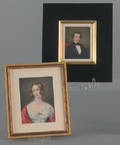 Two watercolor on ivory miniature portraits of a man and woman