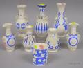 Eight Blue and White Parianware Vases