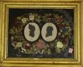 Giltwood Framed Victorian Floral Tinsel and Eglomise Matted Double Hollowcut Portrait Silhouettes