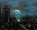 Manner of Johann Mongels Culverhouse DutchAmerican 18201891 Moonlit Harbor