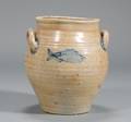 Stoneware Jar with Cobalt Codfish Decoration