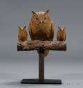Enoch Benner Carved and Painted Wooden Figural Group of Three Owls
