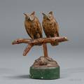 Two Carved and Painted Wooden Owl Figures by Enoch Benner