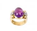 Ladies Italian 18k Gold Diamond  Amethyst Ring