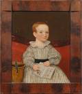 American School 19th Century Portrait of a Boy Seated on an Empire Sofa with a Schoolbook