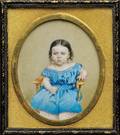 Portrait Miniature of a Small Child in a Blue Dress Seated in a Yellow Chair