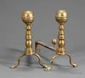 Pair of Brass and Iron Balltop Andirons