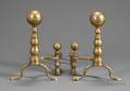 Pair of Brass and Iron Balltop Andirons