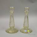 Pair of Colorless Glass Candlesticks