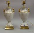 Pair of White Porcelain Urnshaped Lamps with Gilt Accents