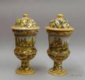 Pair of Italian Majolica Vases with Covers
