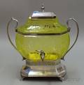 Etched Vaseline and Silver Plate Lemonade Service