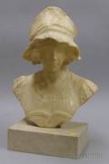 Italian 19th c Carved Alabaster Bust of a Woman