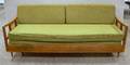 Modern Caned Teak Trundle Sofa with Upholstered Cushions
