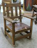 Arts  Crafts Oak Armrocker with Naugahyde Upholstered Seat