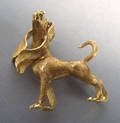 14K yellow gold hound dog form brooch with ruby eyes