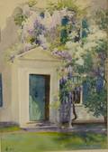 Framed Watercolor on Paperboard View of a House with Wisteria by HP Spaulding American b 1868