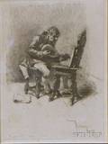 Framed Etching of a Musician