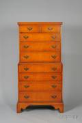 Charak Furniture Chippendalestyle Maple and Tiger Maple Veneer Chest on Chest