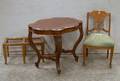 Victorian Turtletop Carved Walnut Occasional Table a Wooden Hearth Bench and a Continental Needlepoint Uphol