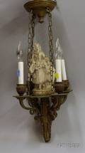 Louis XVI Style Giltmetal and Bisque Figural FourLight Chandelier