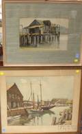 Two Framed Watercolor Harbor Scenes