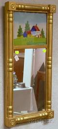 Small Goldpainted Split Baluster Mirror with Reversepainted Glass Tablet Depicting a House in Landscape